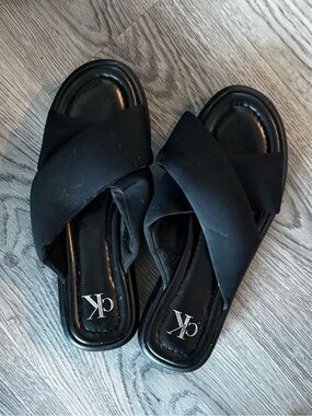 Calvin Klein Black Crisscross Slide Sandals with Padded Footbed